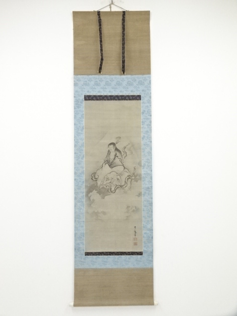 山下守胤筆　普賢菩薩　肉筆絹本掛軸（保護箱）